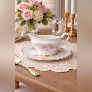 Royal Doulton England “Passion Flower” Gravy Boat with Underplate – Signed